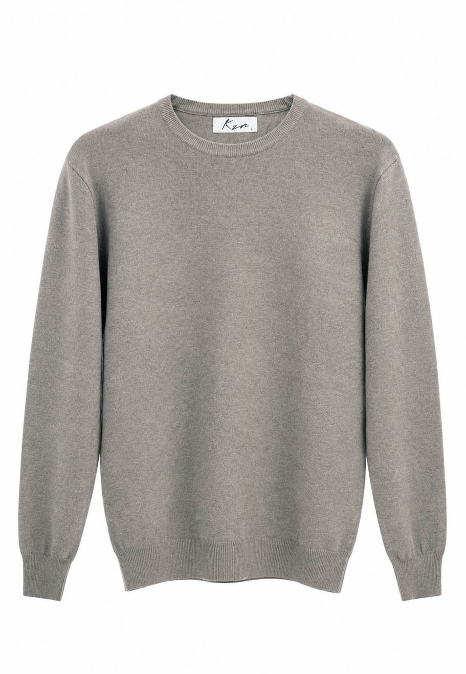 Sweter męski cienki Slim Fit mocno dopasowany z okrągłym dekoltem szary Coffee