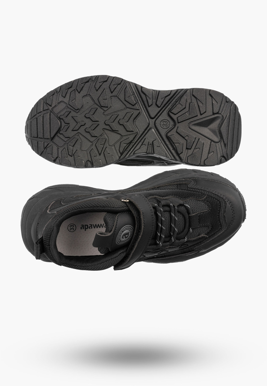 Sneakersy Dziecięce APAWWA Buty Sportowe Skórzana Wkładka Czarne