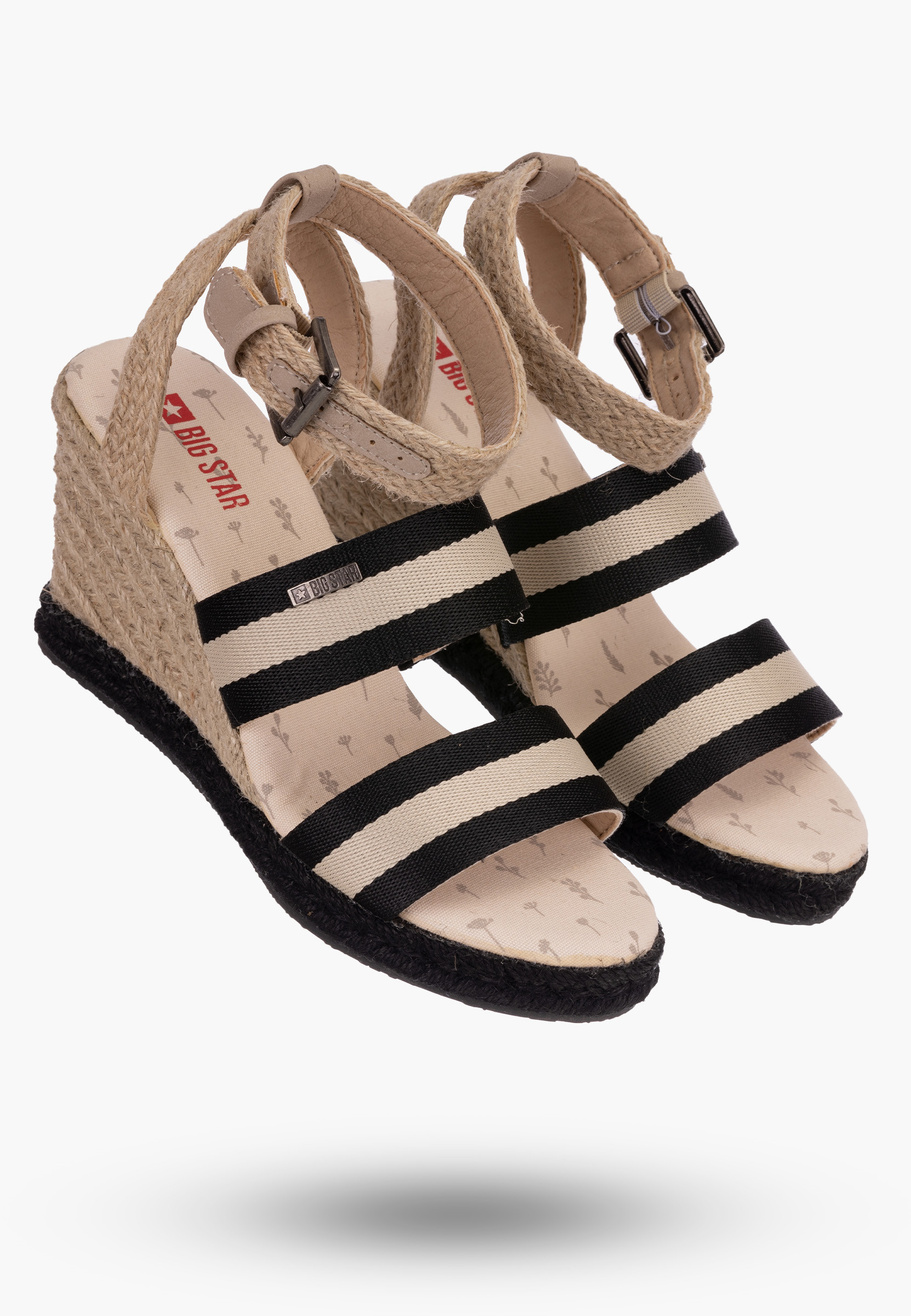 Sandały na koturnie Big Star Czarne Buty Damskie LL274884