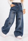 Jeansy Dziewczęce Szerokie z Kokardkami Wysoki Stan Denim Niebieskie