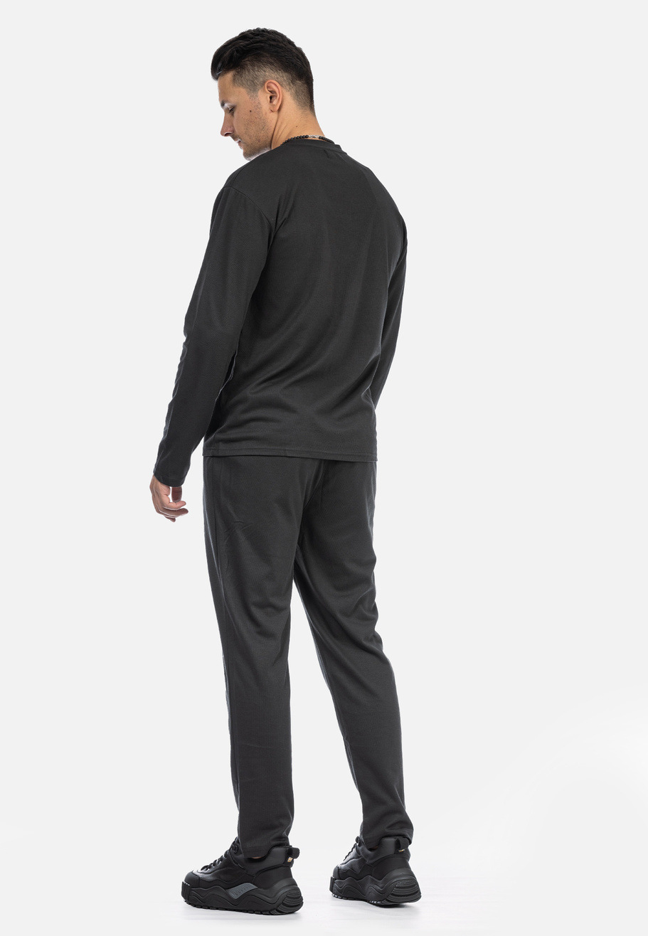 Komplet Męski Bluzka Longsleeve Spodnie Materiałowe Czarny Frilivin BM2055