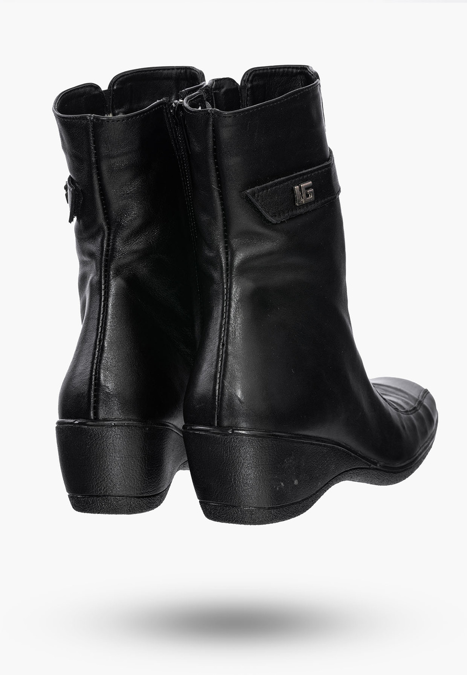Buty Damskie Botki Czarne Ocieplane na koturnie Na Zimę 07