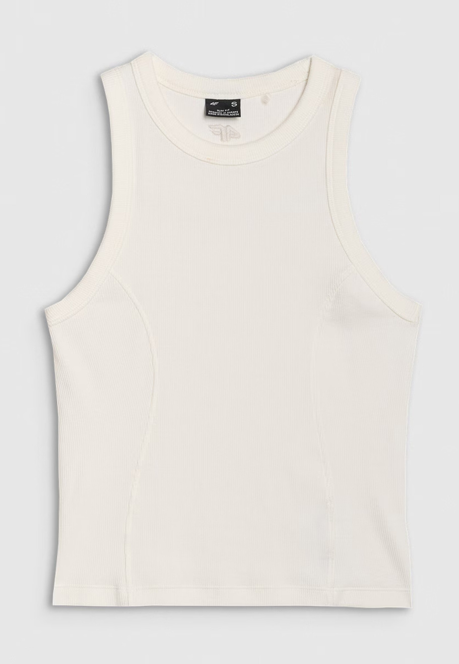 Top Damski 4F Slim Fit Z Prążkowej Dzianiny Bawełna Biały 4FWSS25TSLEF119