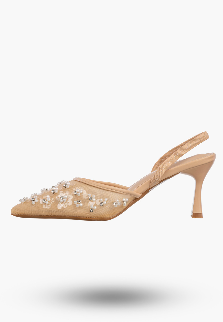 Szpilki Damskie Eleganckie Buty Na Obcasie z perełkami Złote