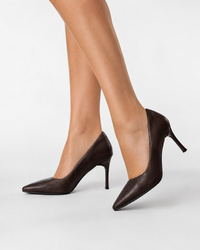 Szpilki Damskie Ekoskóra Eleganckie Buty Na Obcasie Klasyczne Brązowe