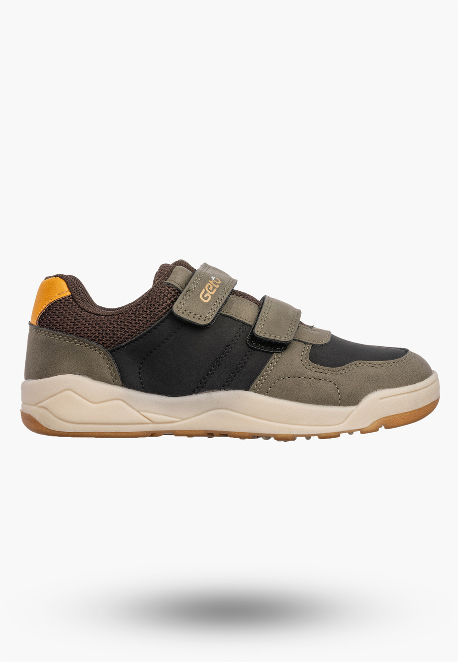 Sneakersy Chłopięce Buty Sportowe Skórzana Wkładka Na Rzepy Khaki