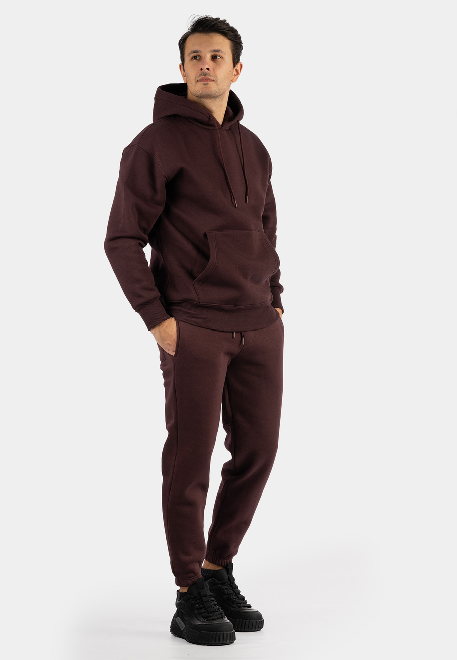 Komplet Dresowy Męski Ocieplany Bluza z kapturem Dresy Basic Bordowy