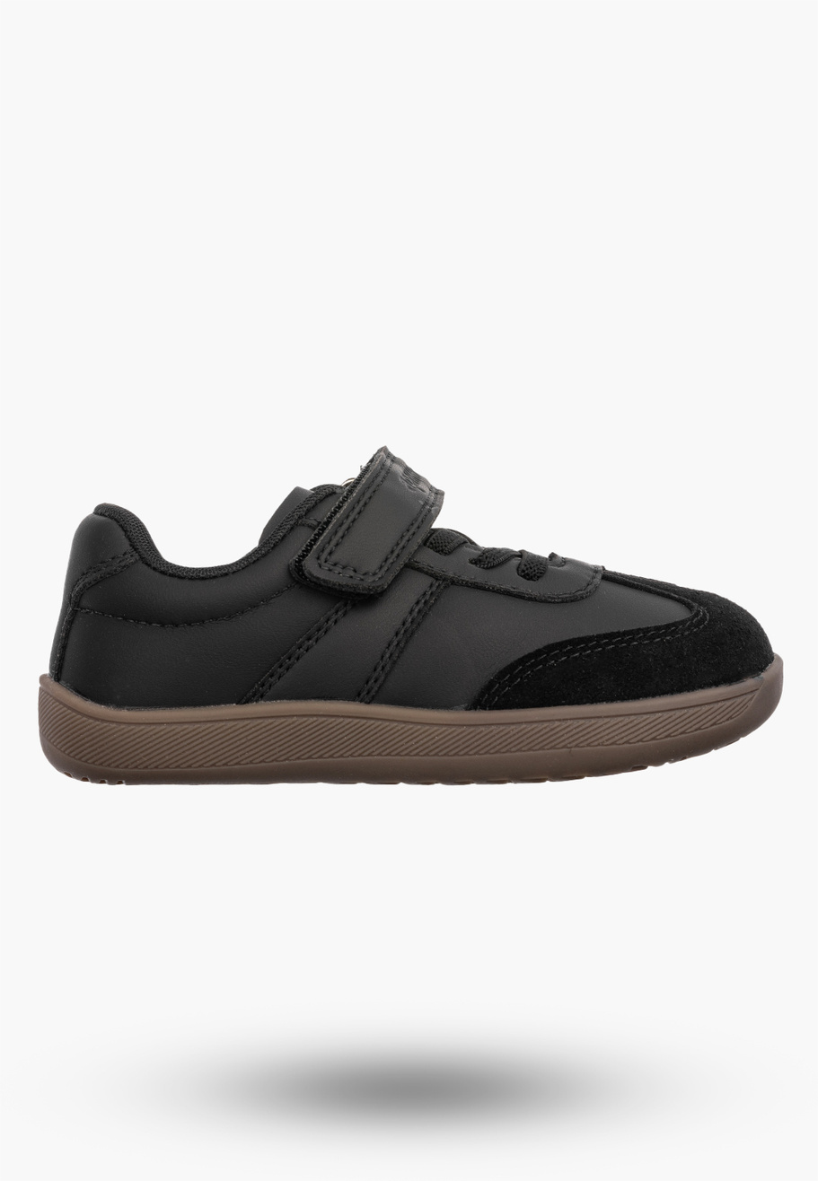 Sneakersy Dziecięce Skórzana Wkładka Buty Na Rzepy Barefoot Czarne APAWWA