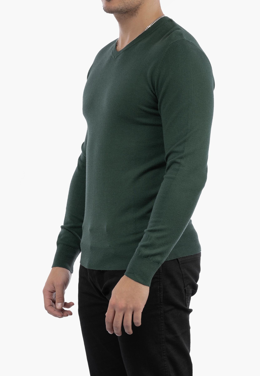 Sweter Męski Elegancki Klasyczny w serek Zielony S2005