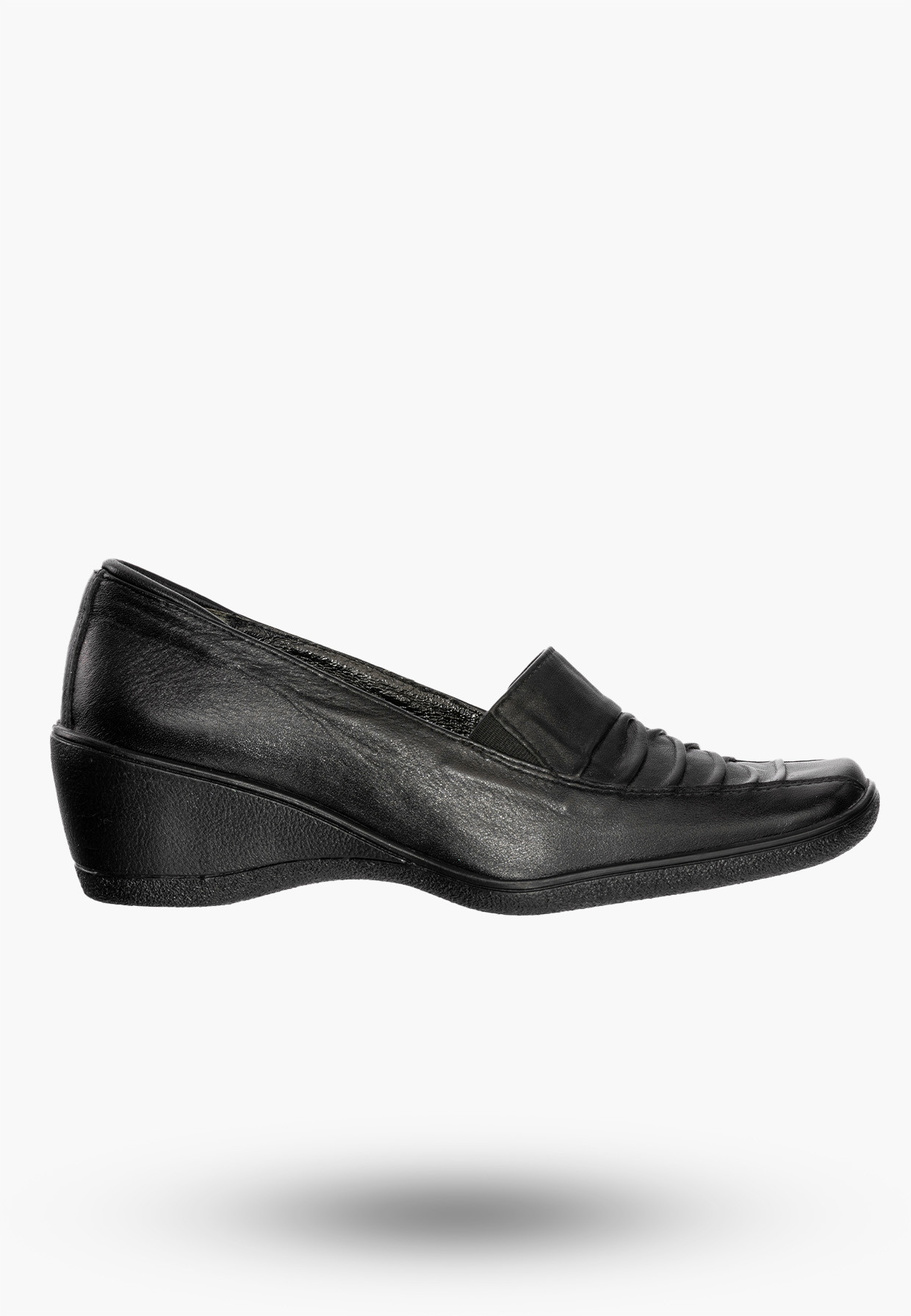 Buty Damskie Półbuty Skórzane Na Koturnie Na Wiosnę Lato Jesień Czarne 49