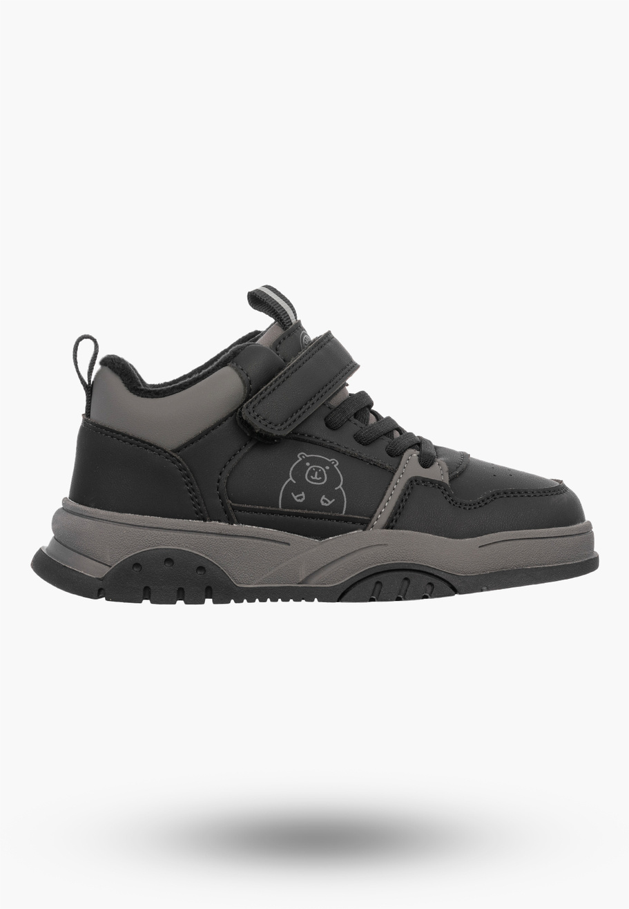 Buty Dziecięce Zimowe Ekoskóra Sneakersy Ocieplane Na Rzepy Trapery Czarne