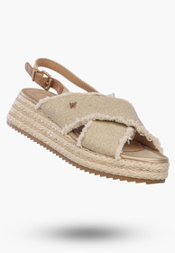 Sandały Damskie Wrangler Na Platformie Buty Materiałowe Niskie Beżowe KIM TEX CROSS