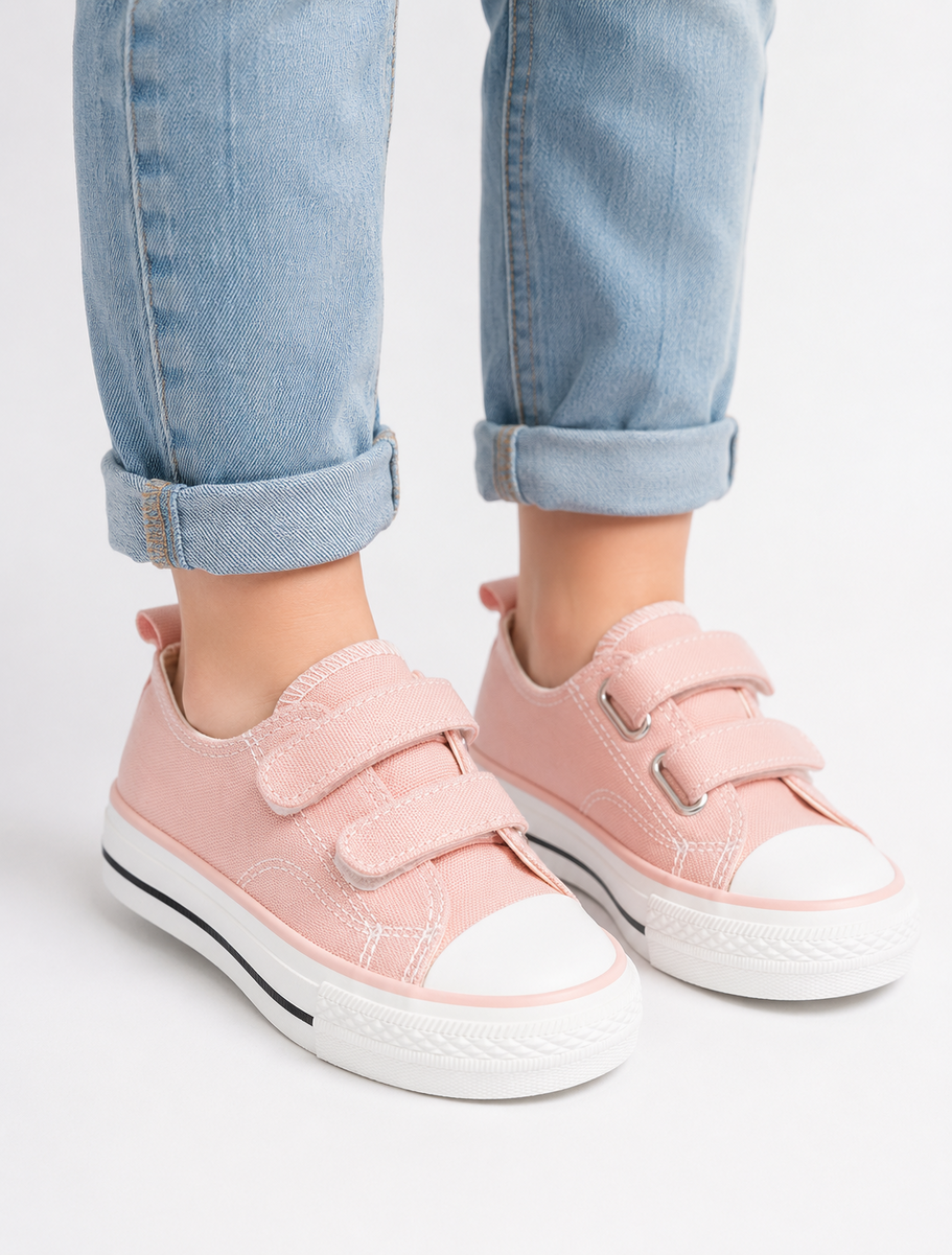 Trampki Dziecięce Buty Na Rzepy Tenisówki Materiałowe Casual Różowe APAWWA