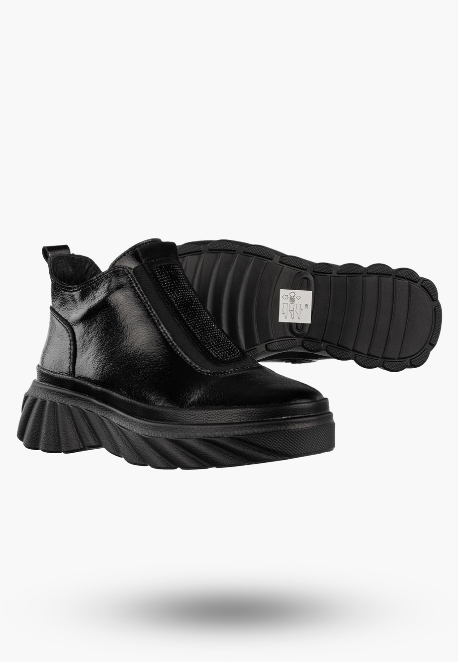 Botki Damskie Skórzane Buty Na Platformie Ocieplane Na Zimę Czarne Filippo DBT7426/25BK