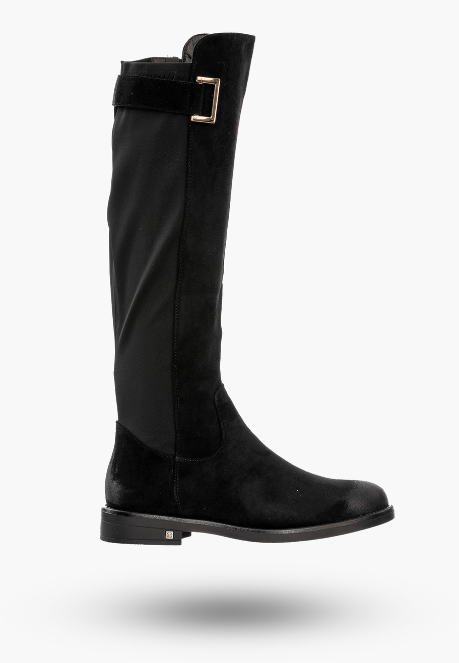 Buty Damskie Kozaki Na Płaskim Obcasie Na Zimę Czarne POTOCKI 23-12252BK