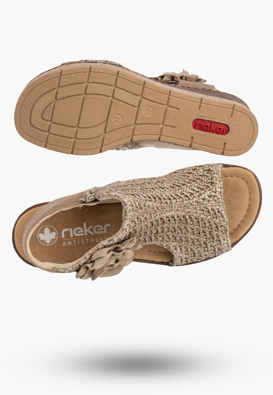 Sandały Damskie RIEKER Buty Na Koturnie Letnie Lekkie Beżowe 63791-60