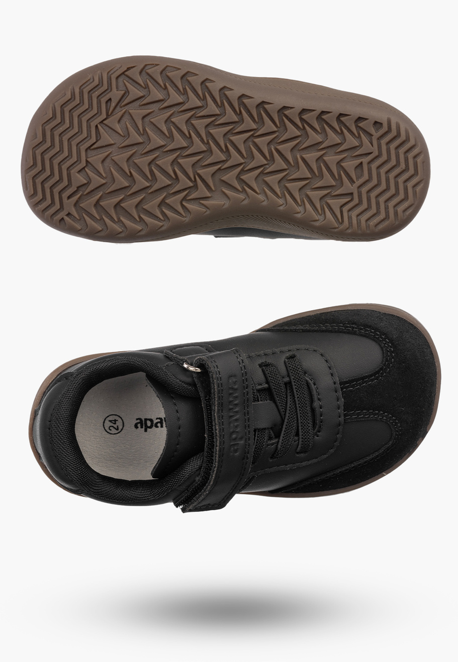 Sneakersy Dziecięce Skórzana Wkładka Buty Na Rzepy Barefoot Czarne APAWWA