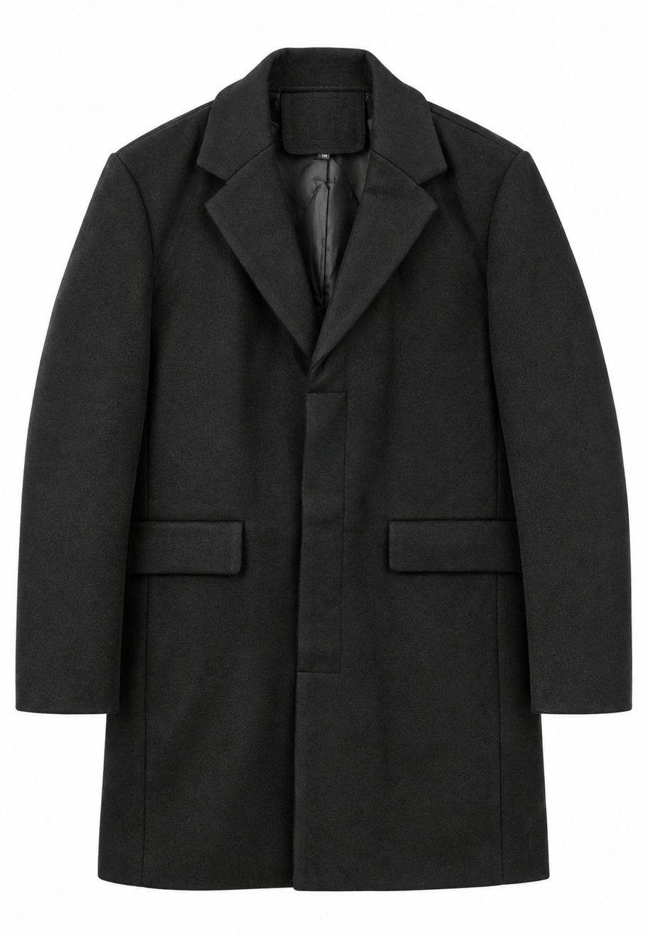 Płaszcz Męski Jednorzędowy Klasyczny Elegancki Casual Czarny