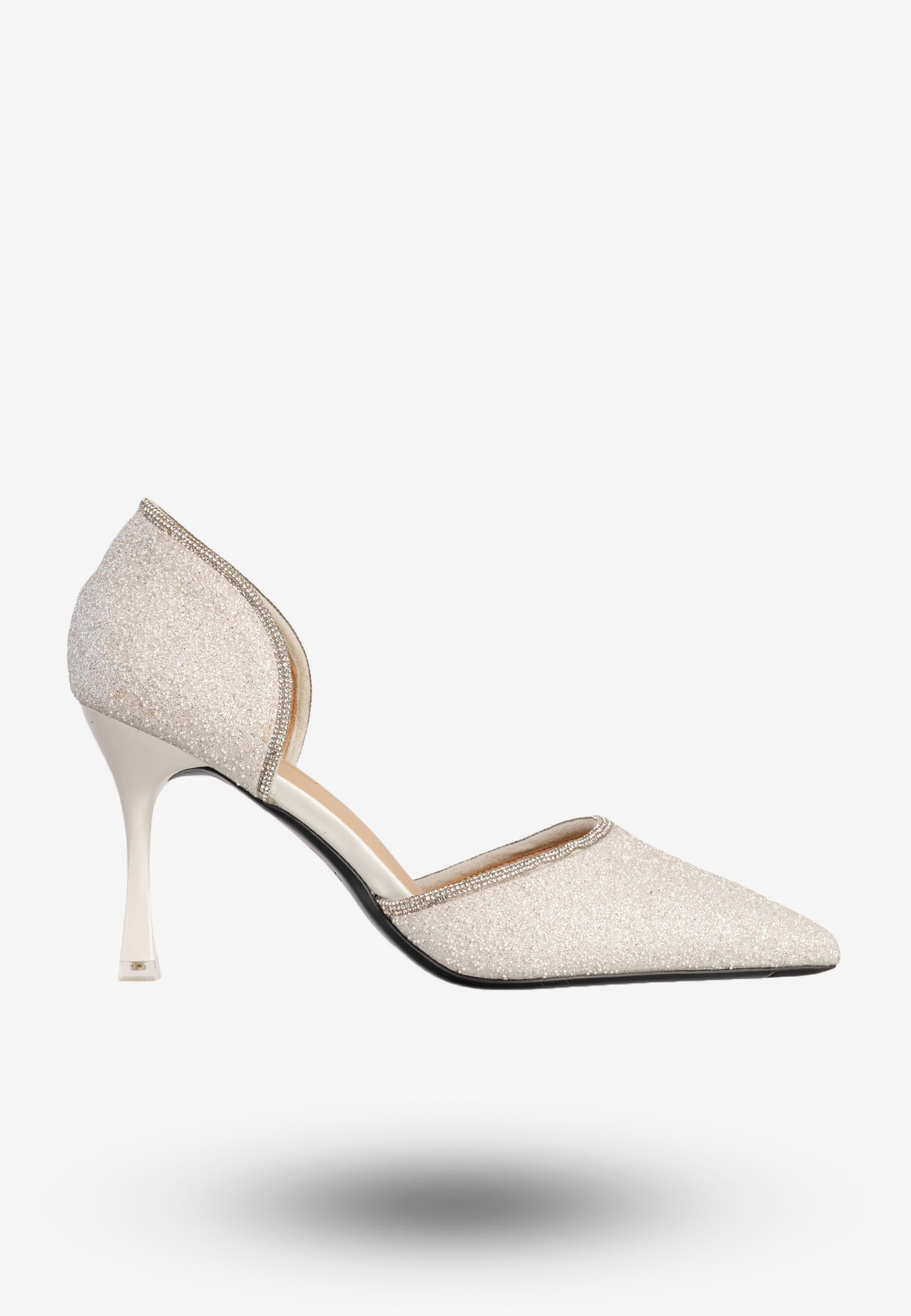Szpilki Damskie Ekoskóra Błyszczące Buty Na Obcasie Białe Minglong Shoes 252-61B