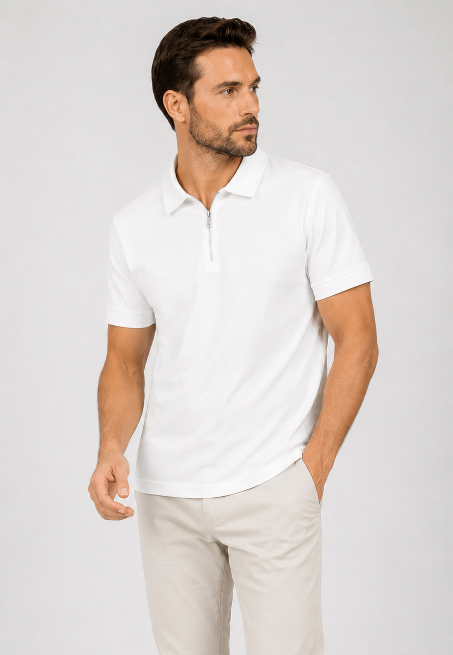 Koszulka Polo Męska Klasyczna z Zamkiem Casual Elegancka Biała
