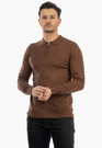 Sweter Męski Z Kołnierzem Elegancki Dopasowany Klasyczny Z Zamkiem Brązowy