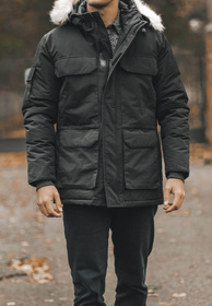 Kurtka Męska Długa Parka Czarna Elegancka