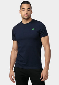 Koszulka Męska 4F Granatowy z zielonym logo Sportowy T-shirt Regular 4FWSS24TTSHM1889