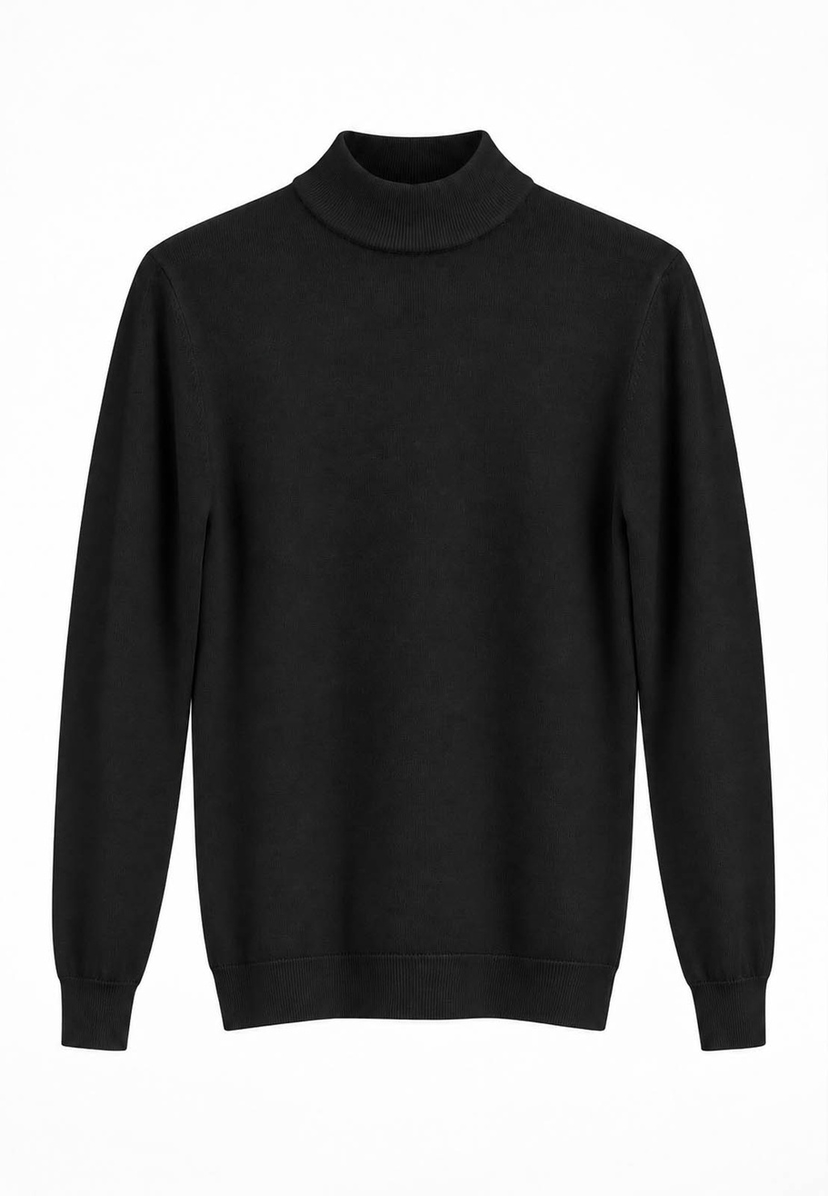 Półgolf męski Slim Fit mocno dopasowany z grubszej dzianiny czarny klasyczny