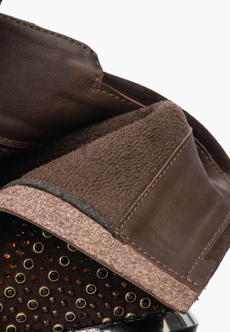 Botki Damskie Skórzane Buty Zamszowe Na Zamek Na Klocku Eleganckie Brązowe