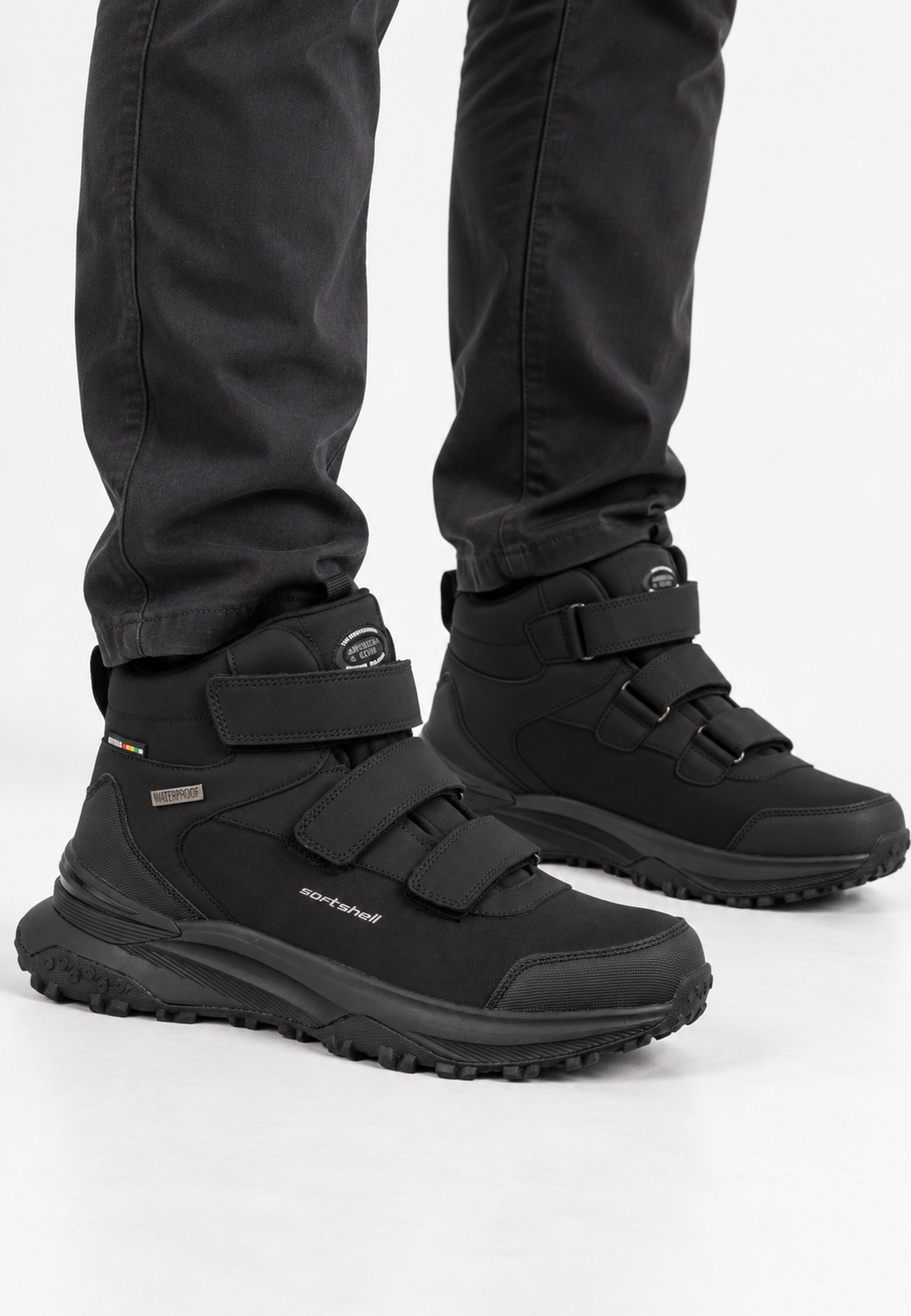 Buty Trekkingowe Młodzieżowe Męskie Sportowe Softshell Na Rzepy Wysokie Czarne AMERICAN CLUB