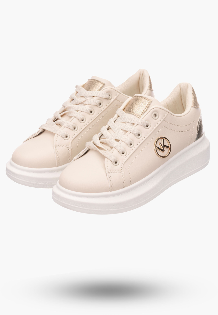 Półbuty Damskie Beżowe Sneakersy Lekkie na wysokiej podeszwie