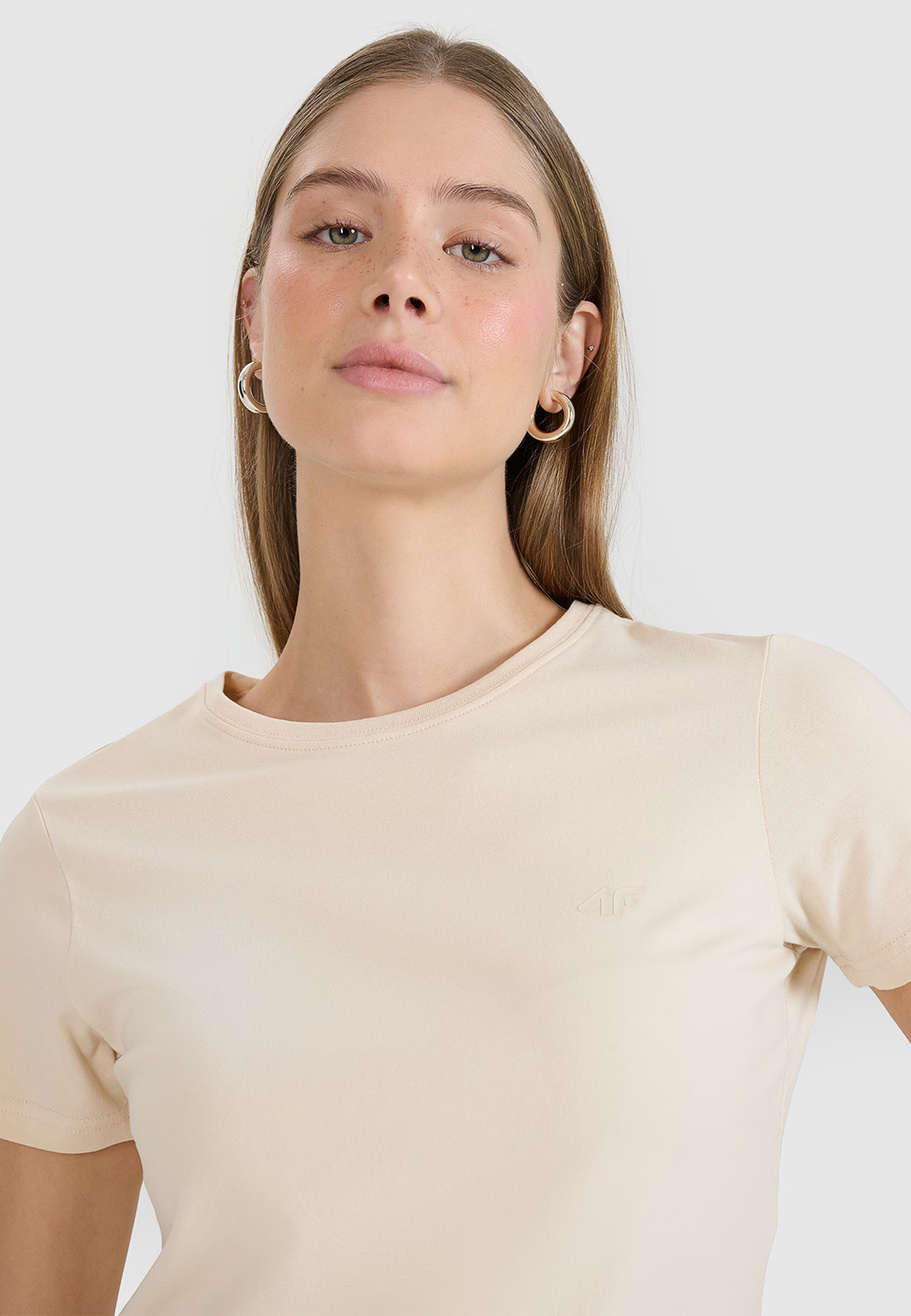 Koszulka Damska 4F T-shirt Slim Fit Beżowa 4FWSS25TTSHF2351