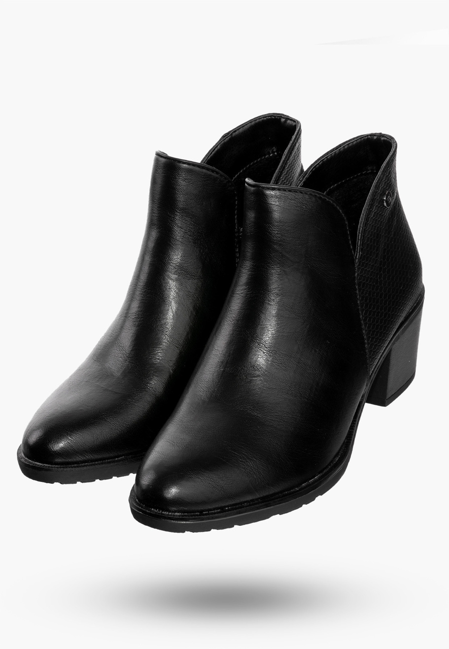 Buty Damskie Botki Ekoskóra Ocieplane Na Klocku Na Zimę Modne Czarne ASA128-33