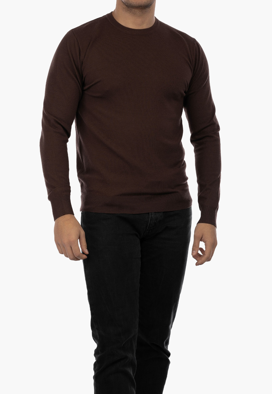Sweter Męski Elegancki Klasyczny Basic Brązowy S-B-1-2024