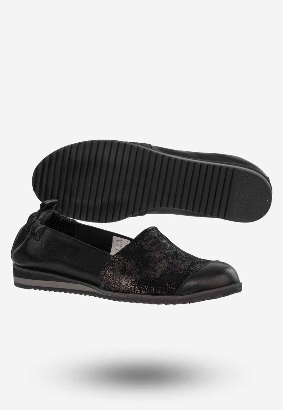 Baleriny Damskie Buty Ze Skóry Naturalnej Czarne Korda 1539