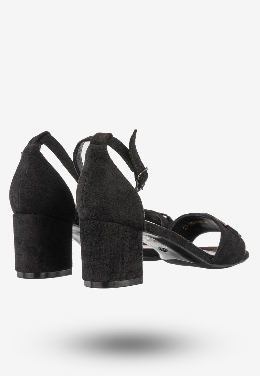 Sandały Damskie Na Klocku Buty Eleganckie Potocki Czarne 23-20008BK