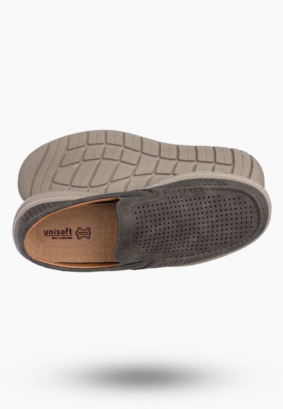 Mokasyny Męskie Ekoskóra Eleganckie Buty Półbuty Unisoft Szare 25MN16-8214