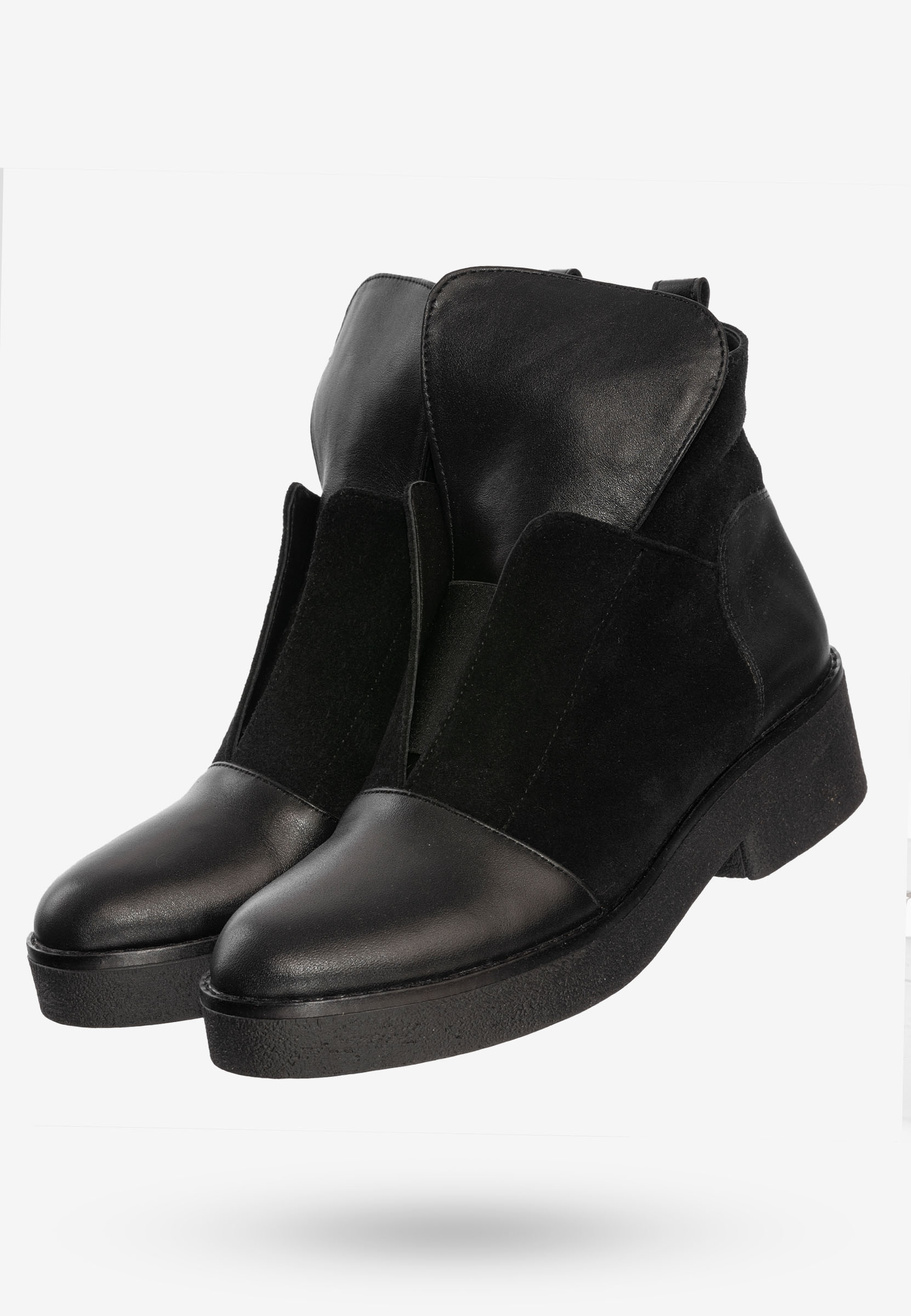 Buty Damskie Botki Ze Skóry Naturalnej Na Zimę Ocieplane Czarne V245