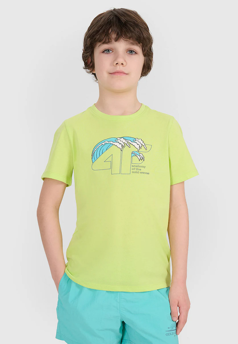 Koszulka Chłopięca 4F Sportowa Bawełniana Z Logo T-Shirt Zielony 4FJWSS25TTSHM1917