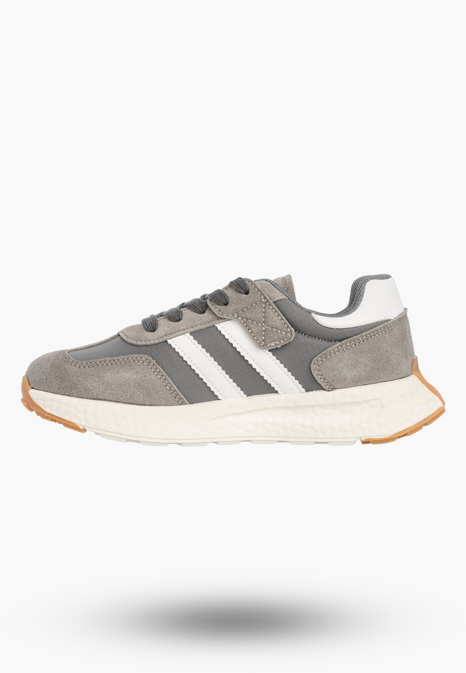 Sneakersy Dziecięce Buty Na Rzepy Sportowe Skórzana Wkładka Szare Apawwa
