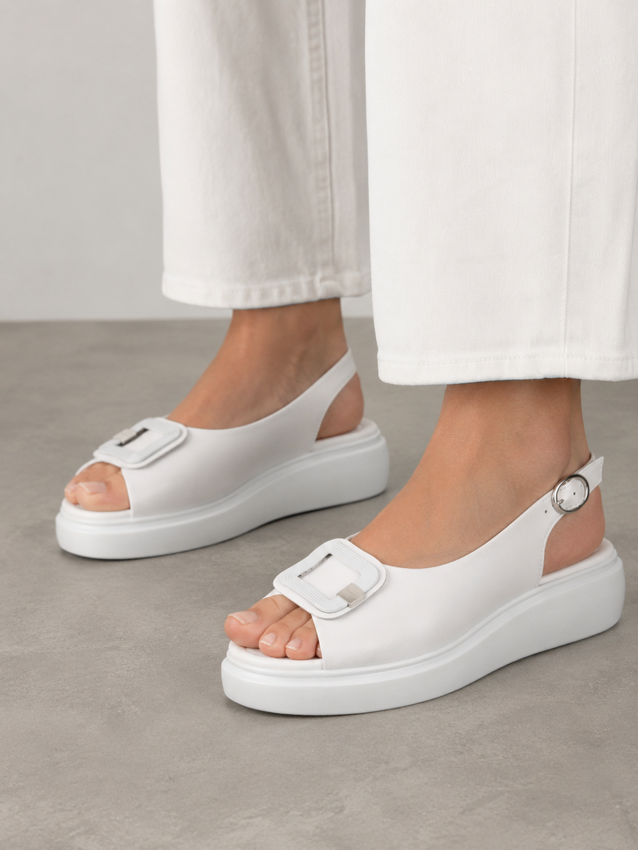 Sandały Damskie Skórzane Buty Na Platformie Eleganckie Letnie Białe