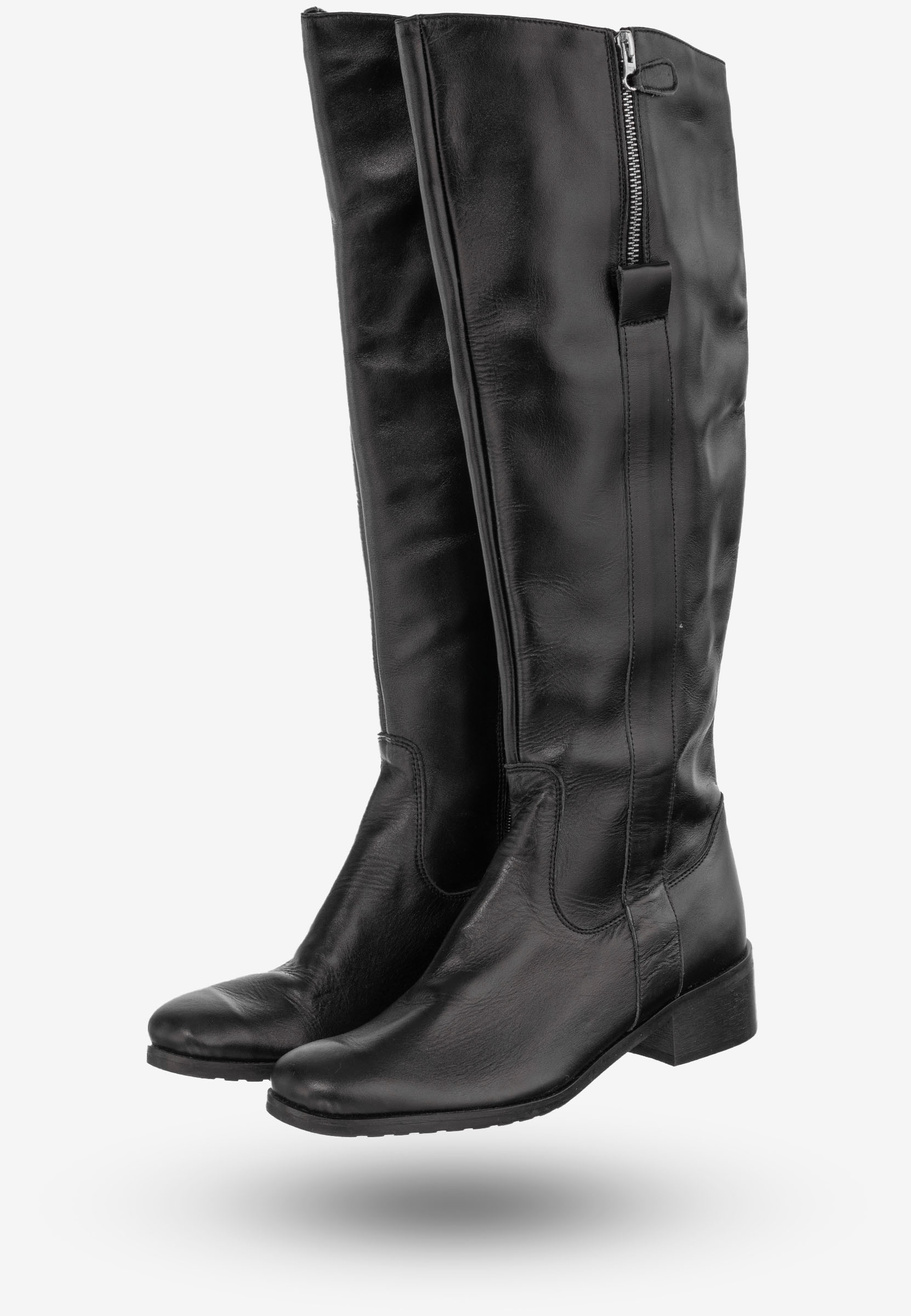Kozaki Damskie Skórzane Buty Ocieplane Na Zimę Szewczyk Czarne 316