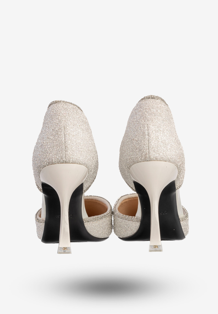 Szpilki Damskie Ekoskóra Błyszczące Buty Na Obcasie Białe Minglong Shoes 252-61B