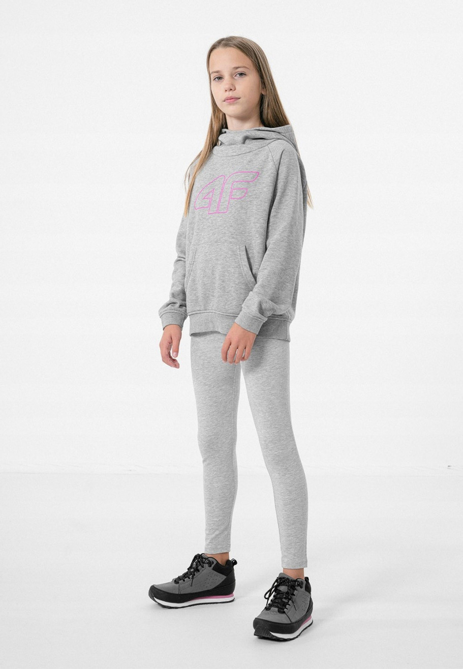 Bluza Dziewczęca 4F Szara z kapturem kangurek JBLD002