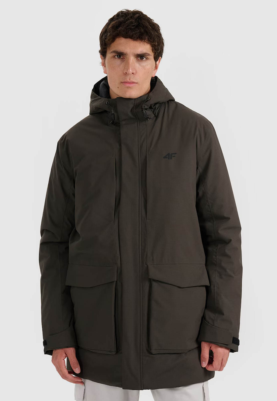 Kurtka Parka Męska 4F Zimowa Ocieplana NeoDry Z Kapturem Khaki 4FWAW25TTJAM0884