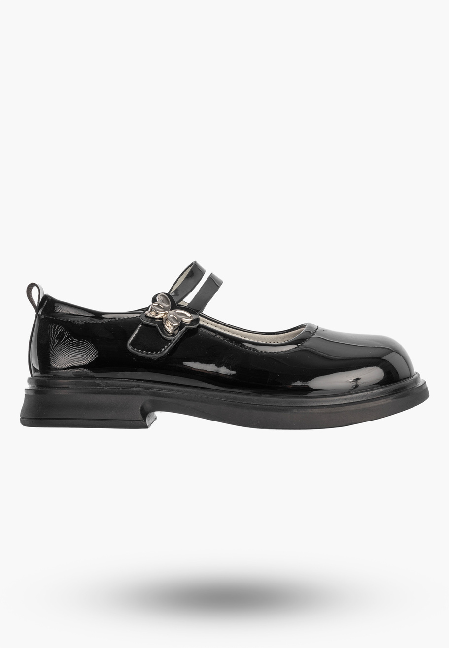 Półbuty Dziewczęce Na Rzepy Buty Eleganckie Skórzana Wkładka Czarne APAWWA B1601P