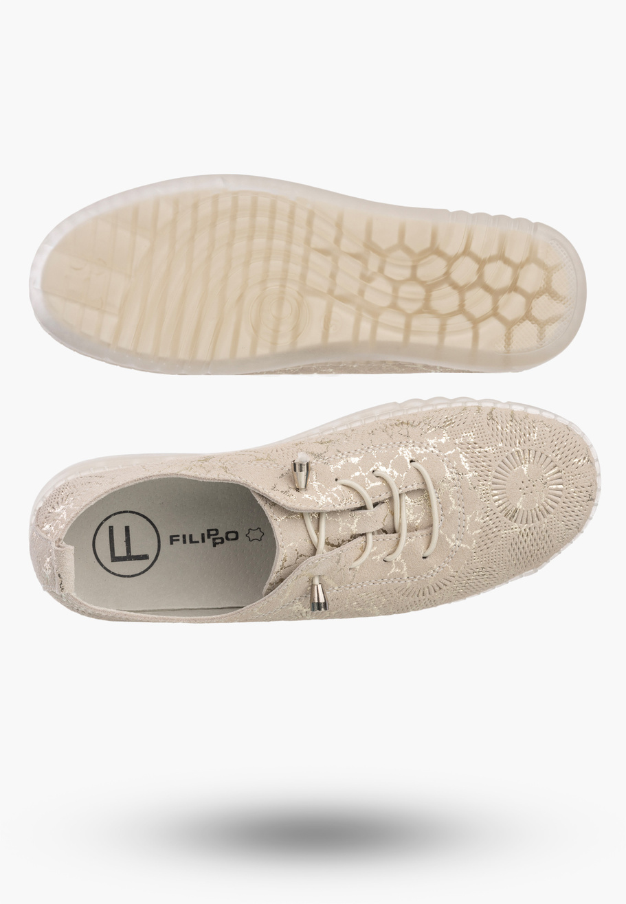 Półbuty Damskie Buty Skórzane Lekkie Eleganckie Tenisówki Złote Filippo DP7810/26