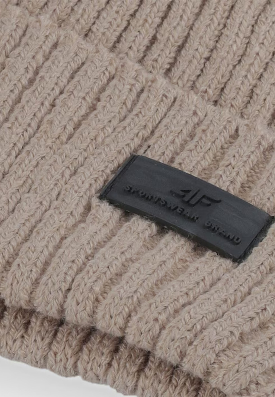 Czapka 4F Zimowa Męska Beanie Ciepła Sportowa Beżowa 4FAW23ACAPM317