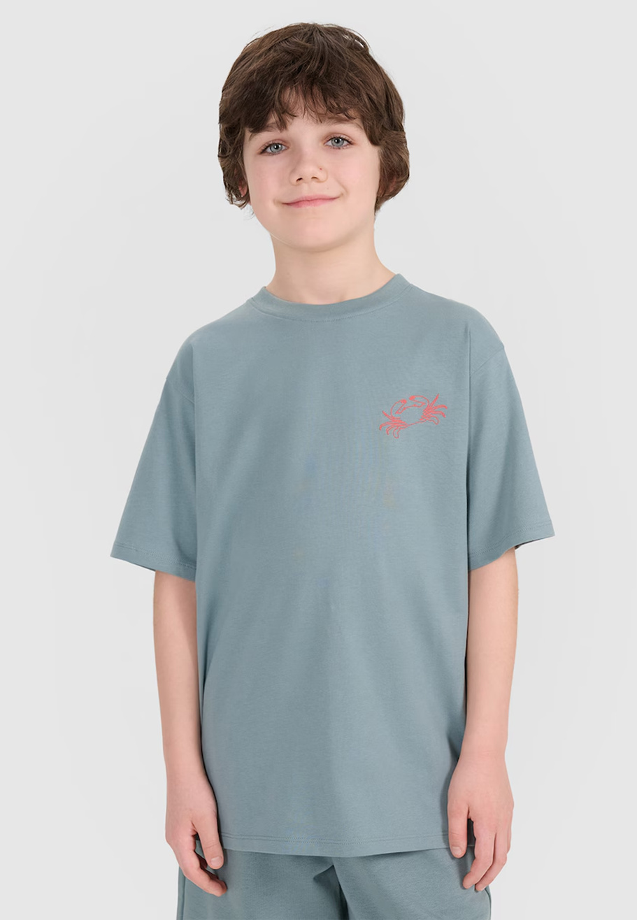 Koszulka Chłopięca 4F Sportowa Bawełniana Oversize T-Shirt Turkusowa 4FJWSS25TTSHM1914