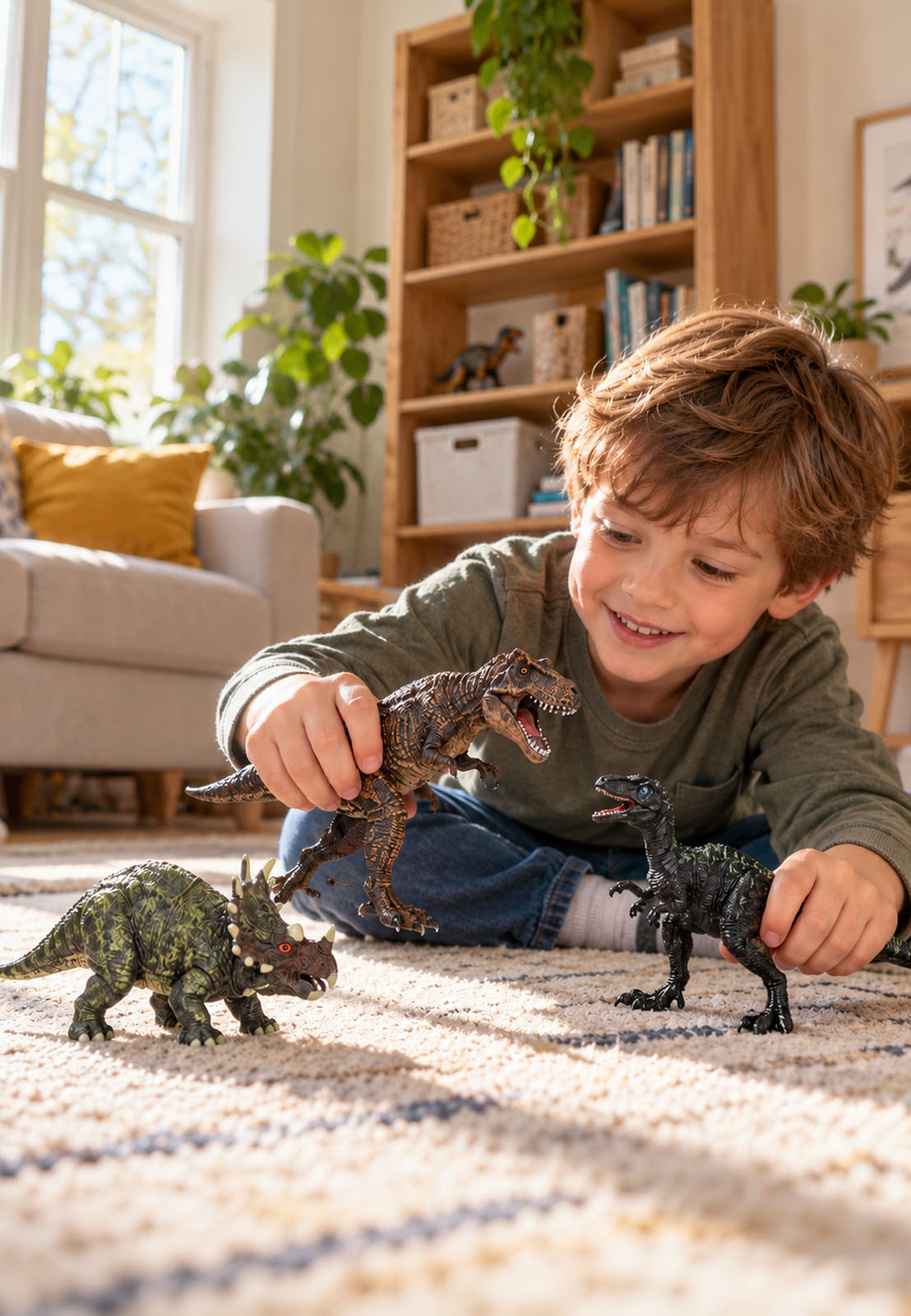 Zestaw Dinozaurów Dla Dziecka 3 Figurki T-Rex Raptor Triceratops 3+